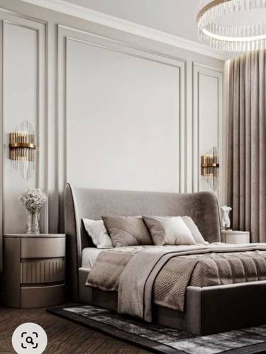 Bed size 200 cm and length 200 cm, Romeo model, Swedish wood, bouclé fabric, dark beige color, without mattress, pillows and bed accessories