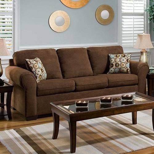 Triple sofa, size 220 cm, Piper model - brown color - Swedish wood - velvet fabric (without cushions)
