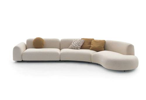 L-shaped seating, length 300 cm, width 200 cm, height 85 cm, Tiger model, Swedish wood, bouclé fabric, sugar color, does not contain pillows and sofa accessories.