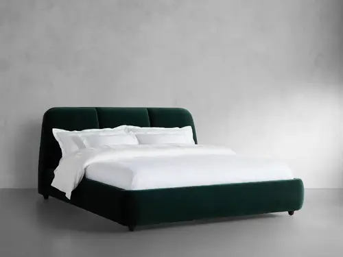 Bed size 200 cm and length 200 cm, Stiletto model, Swedish wood, green velvet fabric, without mattress, pillows and bed accessories