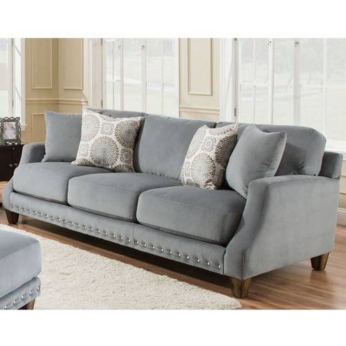 Triple sofa, size 220 cm, Robinho model - gray color - Swedish wood - velvet fabric (without cushions)