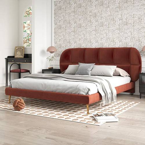 Bed size 200 cm and length 200 cm, Tango model, Swedish wood, velvet fabric, tiled color, without mattress, pillows, and bed accessories