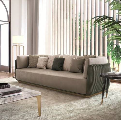Quad sofa, size 250 cm, Maybach model, 6, beige + olive color - Swedish wood - velvet fabric - (without cushions)