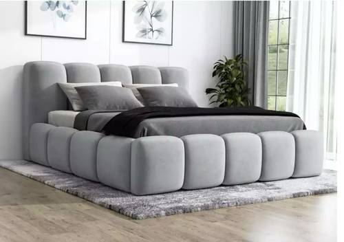 Bed size 200 cm and length 200 cm, Porto model, Swedish wood, velvet fabric, light gray color, without mattress, pillows and bed accessories