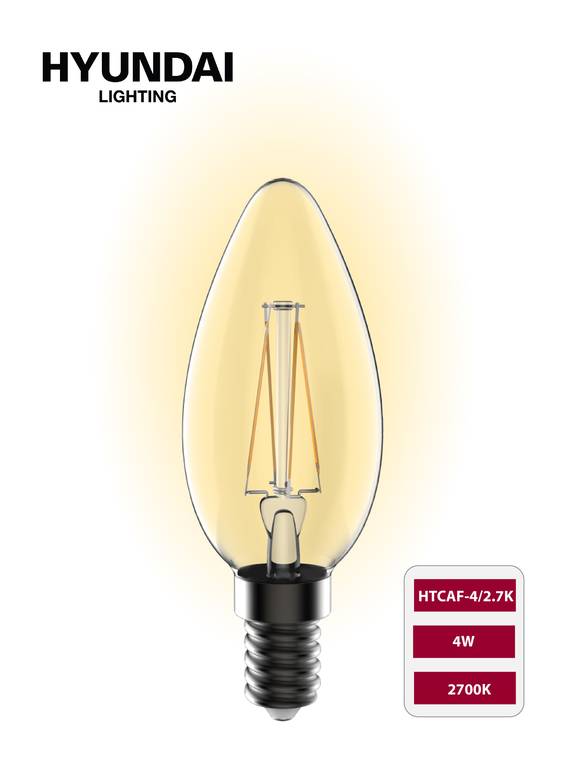 مصباح (HTCAF-4W) بتصميم شمعة من هيونداي غير قابلة للتعتيم قاعدة (E14) مصباح اصفر 2700 كلفن بزجاج كلاسيكي شفاف 