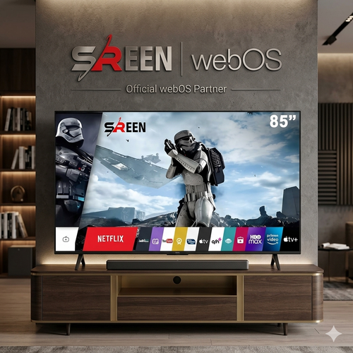 شاشة سرين 85 بوصة - نظام التشغيل ويب ال جي LG - رسيفر داخلي - فور كي 4K - نظام الصوت دوالبي - 2 ريموت ماجيك صوتي ThinQ - موديل SRET-85S4KWQ2