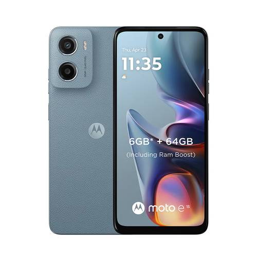 جوال موتورولا E15 4G ثنائي الشريحة أزرق ضبابي 2GB RAM 64GB - نسخة الشرق الأوسط