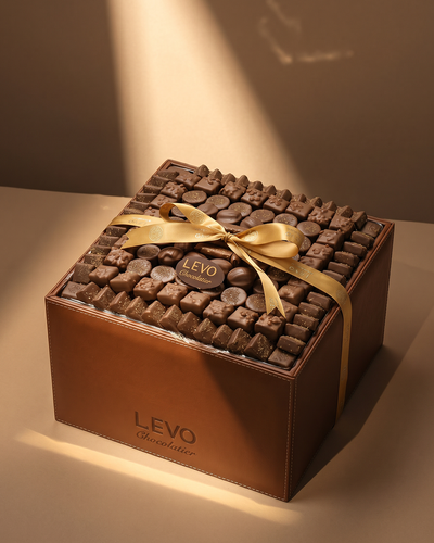 Square brown leather premium chocolate basket