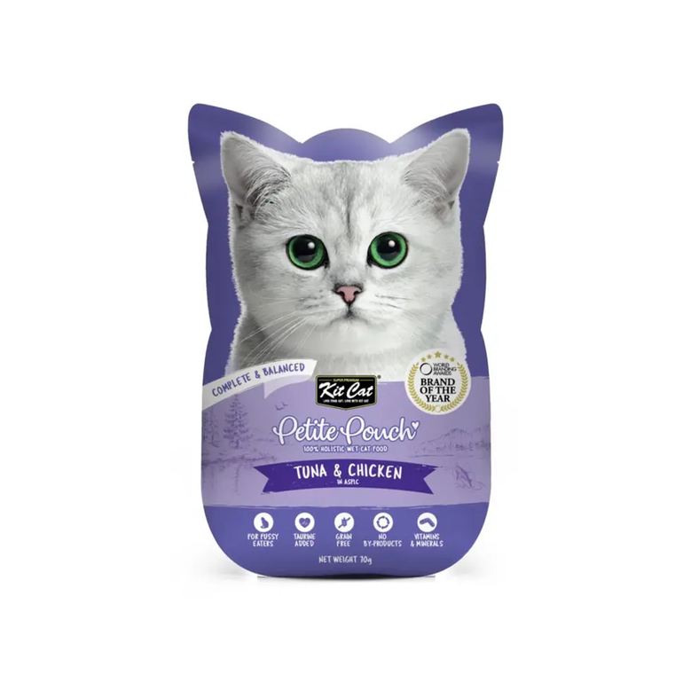 Kit Cat Petite Pouch Complete Balanced Chicken & Tuna In Aspic Wet food for Cats, 70g - Piece