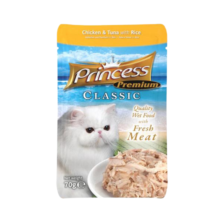 Princess Classic Pouche of Chicken & Tuna with Rice In Jelly Wet Food For Cats, 70g - Piece