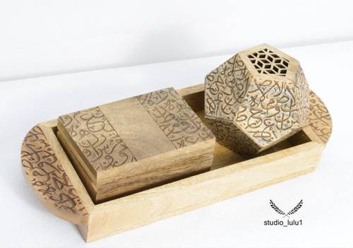 هديه علبة عود مع مبخرة خشب هندي طبيعي مع أوقية عود هندي طبيعي أسام