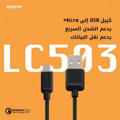 سلك شاحن مايكرو يوسبي بطول 1 متر لون أبيض 1 +1 مجانا