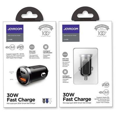 جيروم شاحن سيارة 30w بمنفذين بخاصية الشحن السريع JOYROOM C-A08 ، الكود الذهبي ضمان سنتين