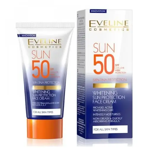 واقي شمس وكريم تفتيح للوجه بعامل حماية من الشمس 50 spf من إيفلين - 50 مل