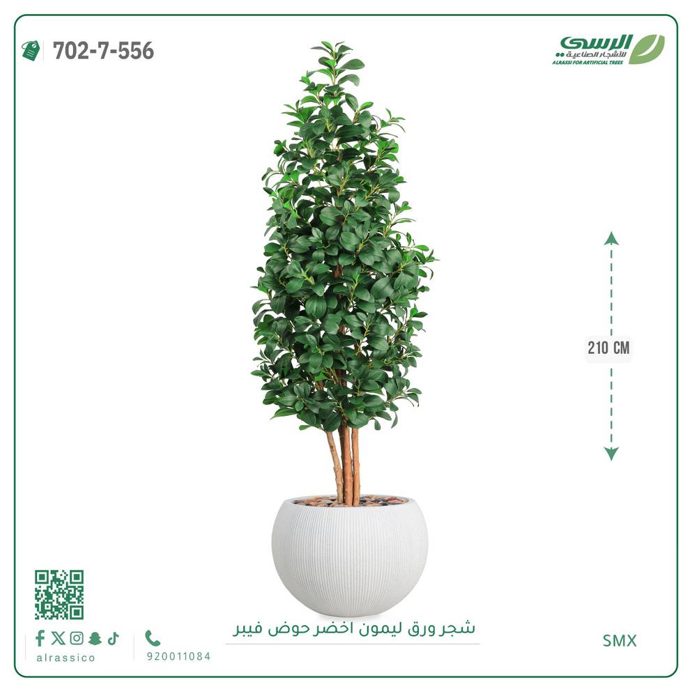  شجرة ليمون اصطناعية ( ارتفاع 210 سم ) حوض فايبر 