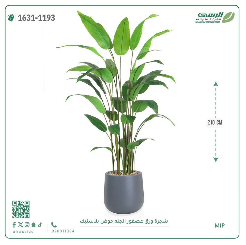  شجرة عصفور الجنة اصطناعية ( ارتفاع 210 سم ) حوض بلاستيك 