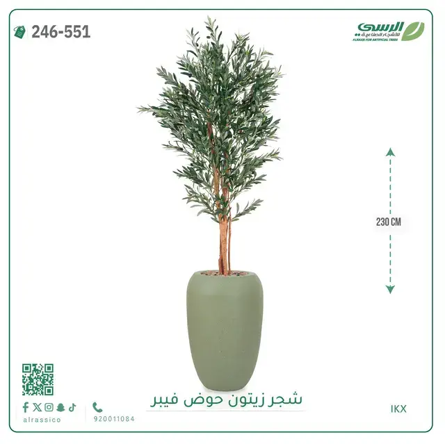  شجر زيتون صناعية ( ارتفاع 230 سم ) حوض فيبر 