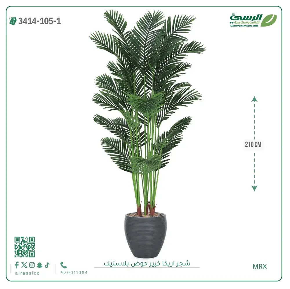  شجر أريكا صناعية ( ارتفاع 210 سم ) حوض بلاستك 