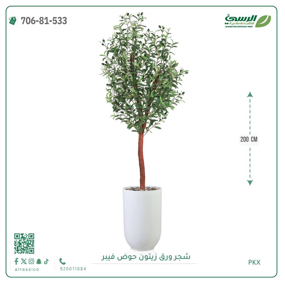  شجرة الزيتون الصناعية (ارتفاع 200 سم) حوض فيبر 