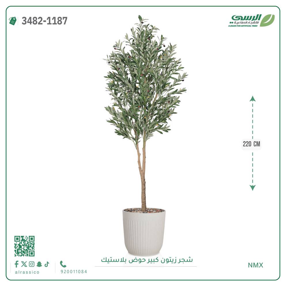  شجرة زيتون صناعية ( ارتفاع 220 سم ) حوض بلاستك 