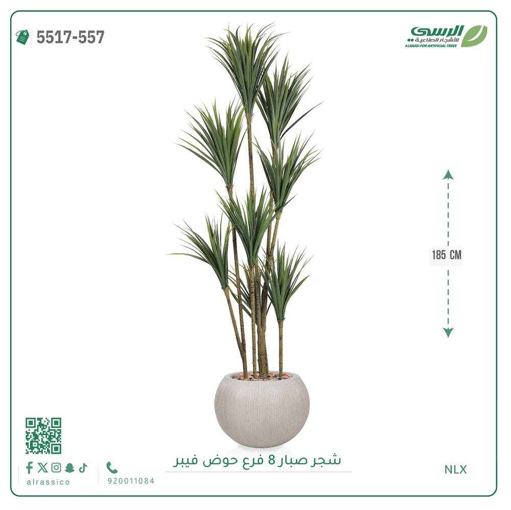  شجرة صبار صناعية ( ارتفاع 185 سم ) حوض فيبر مقلم 