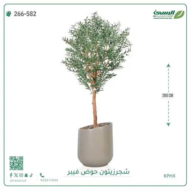  شجرة زيتون صناعية (ارتفاع 260 سم) بحوض فيبر 