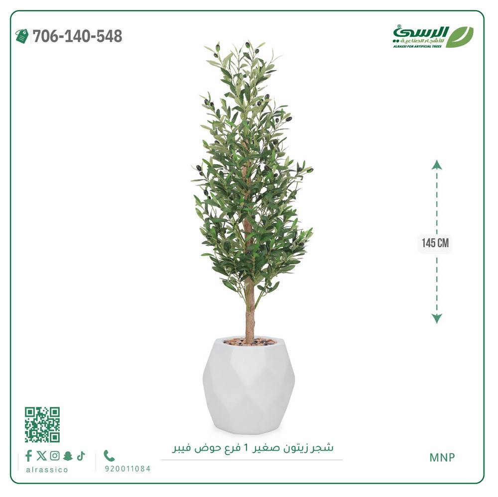  شجرة الزيتون الصناعية (ارتفاع 145 سم) حوض فيبر 