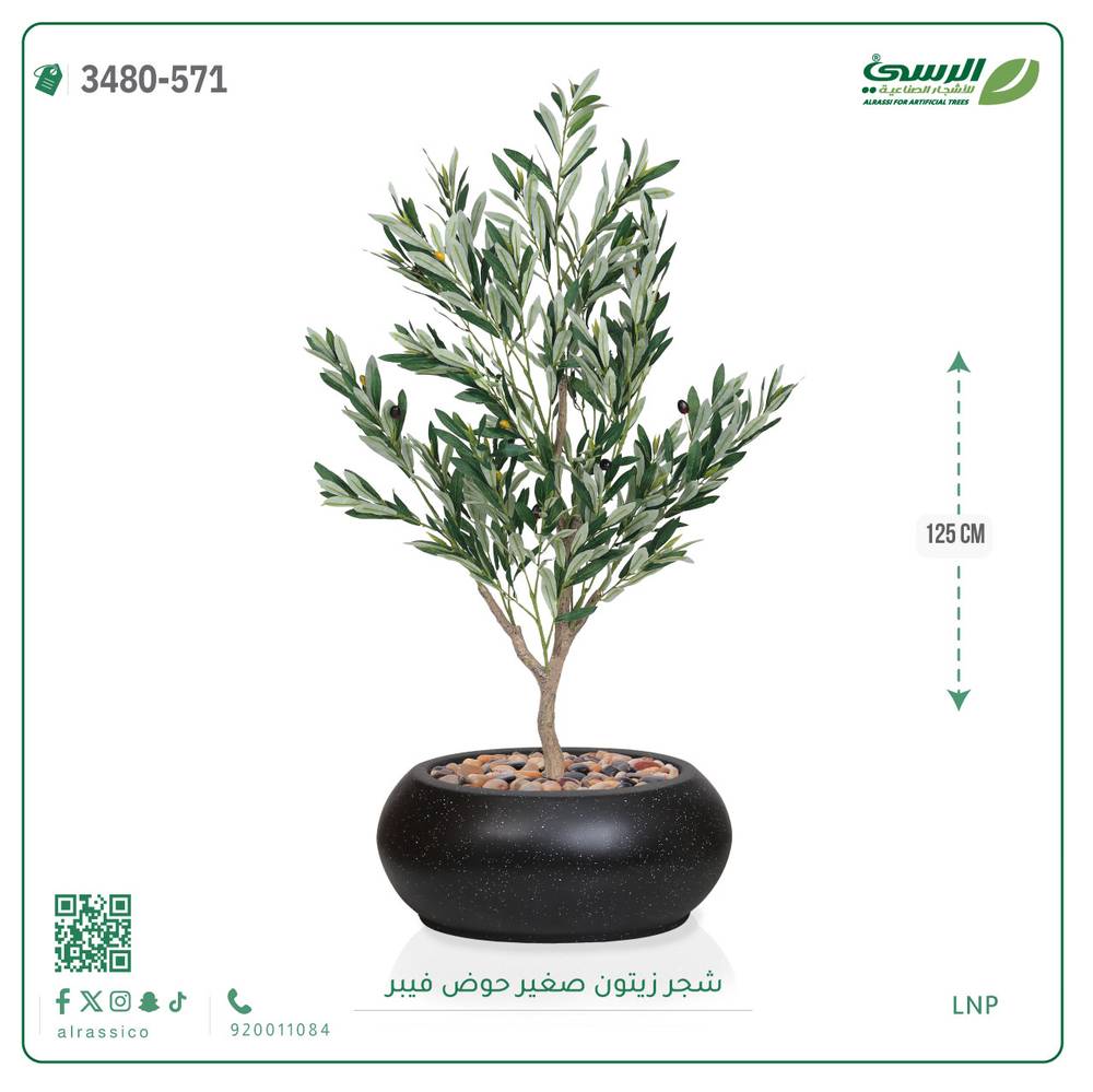  شجرة الزيتون الصناعية (ارتفاع 125 سم) حوض فيبر 