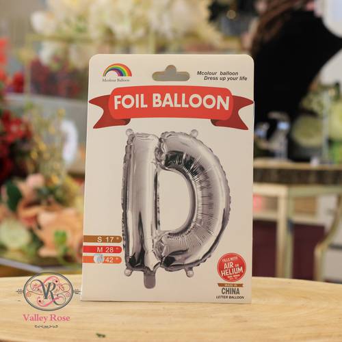 Silver helium foil balloons letters D