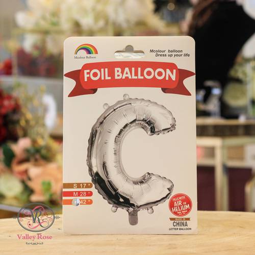 Silver helium foil balloons letters C