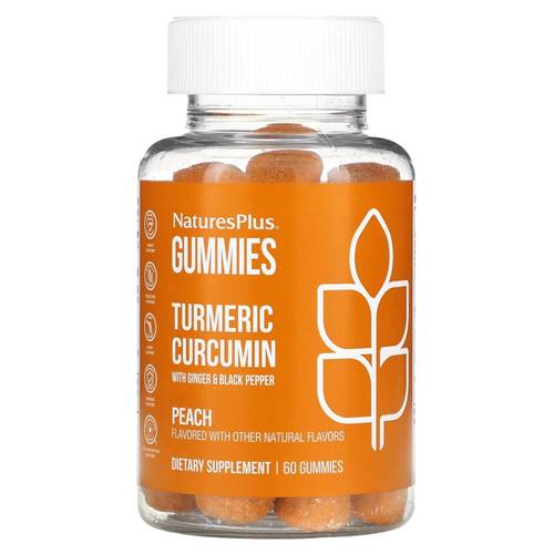نيتشرز بلس (Nature's Plus) علكات التغذية بنكهة الخوخ والكركم والكركمين لدعم المناعة - 60 علكة