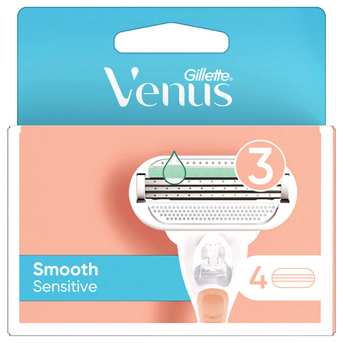 جيليت فينوس 3 سموذ (Smooth) شفرات حلاقة نسائية للبشرة الحساسة لترطيب ونعومة - 4 قطع