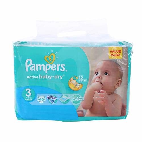 بامبرز (Pampers) حفاضات بيبي دراي (Baby Dry) مقاس 3 عبوة جامبو - 46 حفاضة