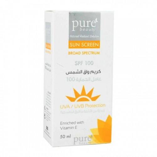 بيور بيوتي كريم واقي شمس بحماية قصوى SPF100 مرطب وغير دهني - 50 مل