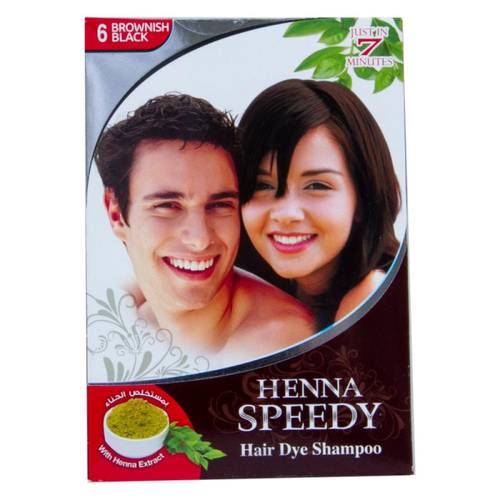 هينا سبيدي (Henna Speedy) شامبو صبغة الشعر لون أسود بني لتغطية طبيعية - 30 مل