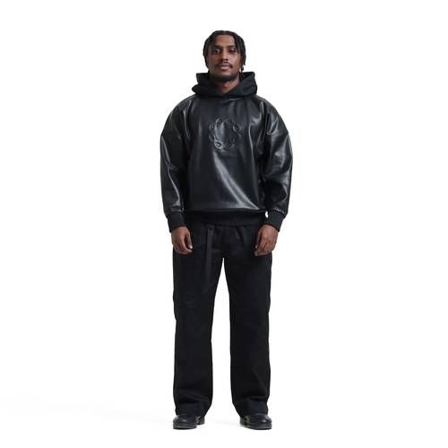 BLACK LEATHER HOODIE