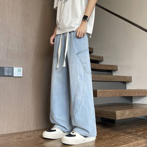Cargo Jeans Men's Summer American Retro High Street Pants Trendy Brand Loose Straight Washed Wide Leg Pants