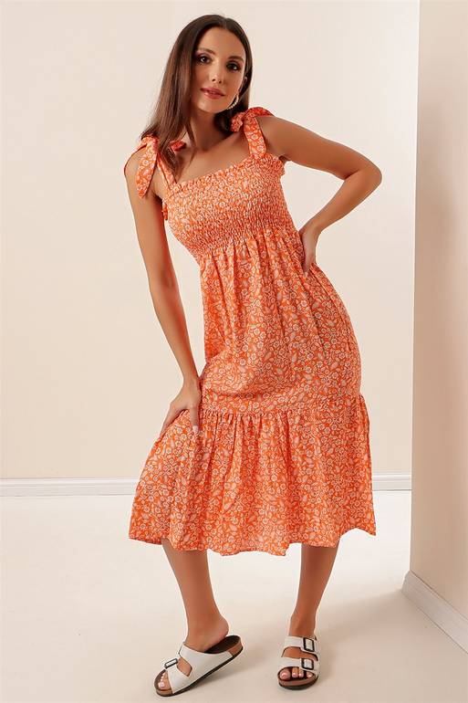 Women's Paisley Pattern Orange Viscose Dress