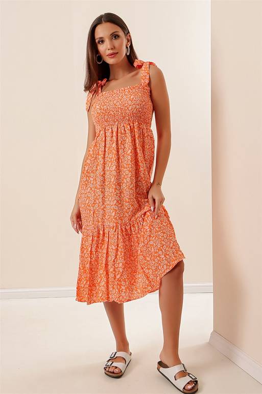 Women's Paisley Pattern Orange Viscose Dress