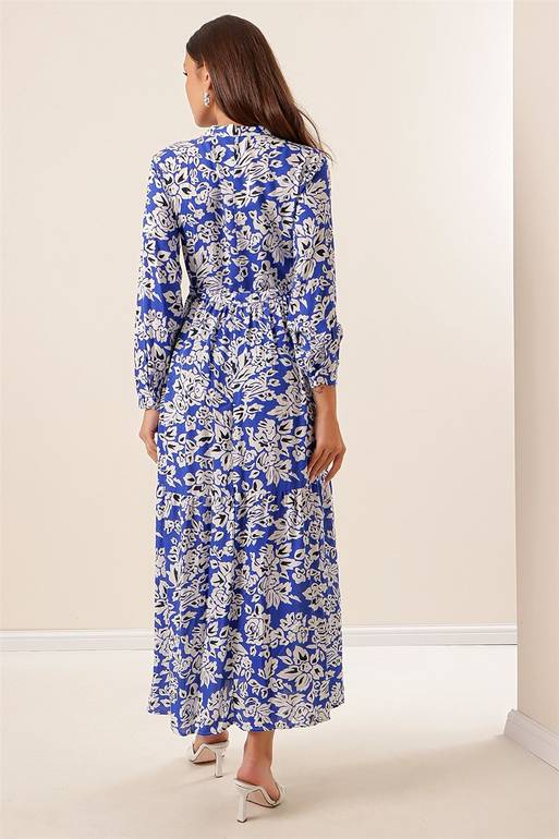 Women's Floral Pattern Saxe Viscose Long Dress
