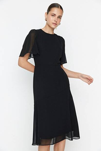 Siyah Basic Şifon Elbise