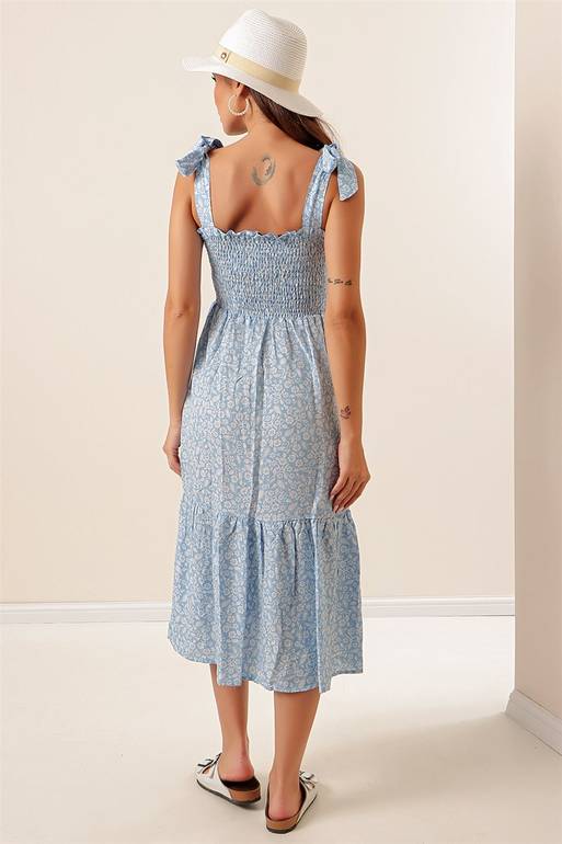 Women's Paisley Pattern Blue Viscose Midi Dress