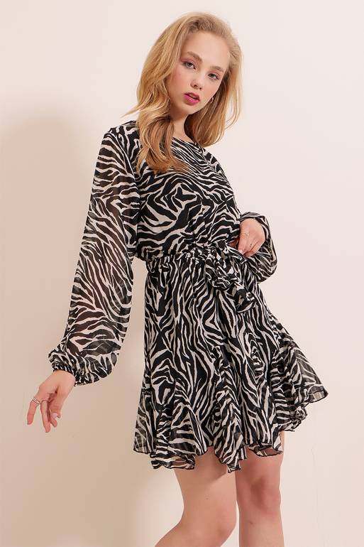 Women's Zebra Pattern Black Dress