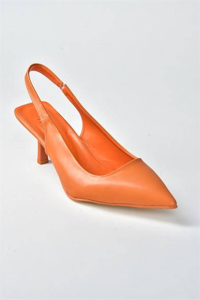 حذاء برتقالي حاد بكعب منخفض نسائي