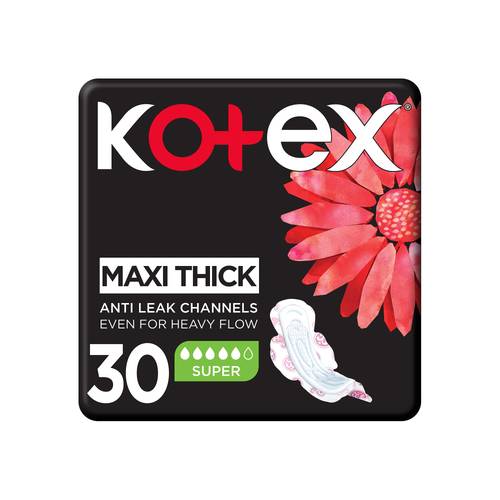 Kotex Maxi Pads Super with Wings, 30 Pads