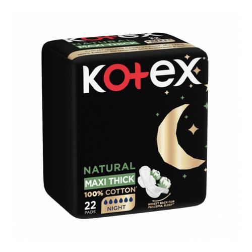 Kotex, Feminine Napkins, Cotton, Maxi Thick, Night - 22 Pcs