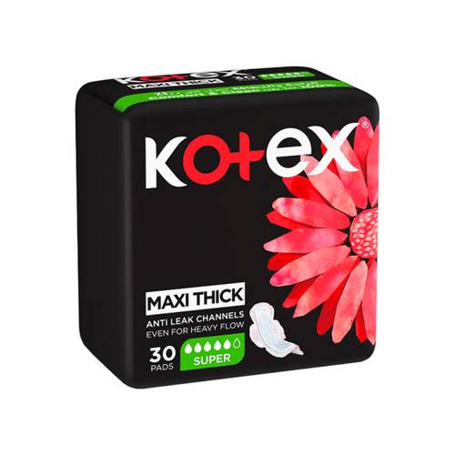 Kotex Maxi Pads Super with Wings, 30 Pads