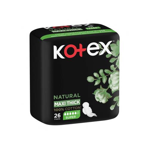 Kotex, Feminine Napkins, Cotton, Maxi Thick Super - 26 Pcs