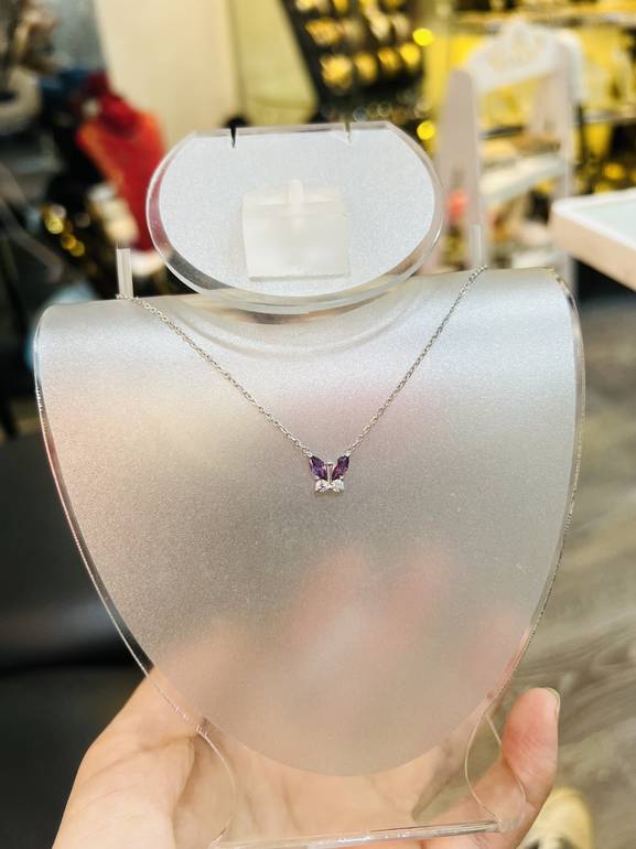 Purple silver butterfly necklace 