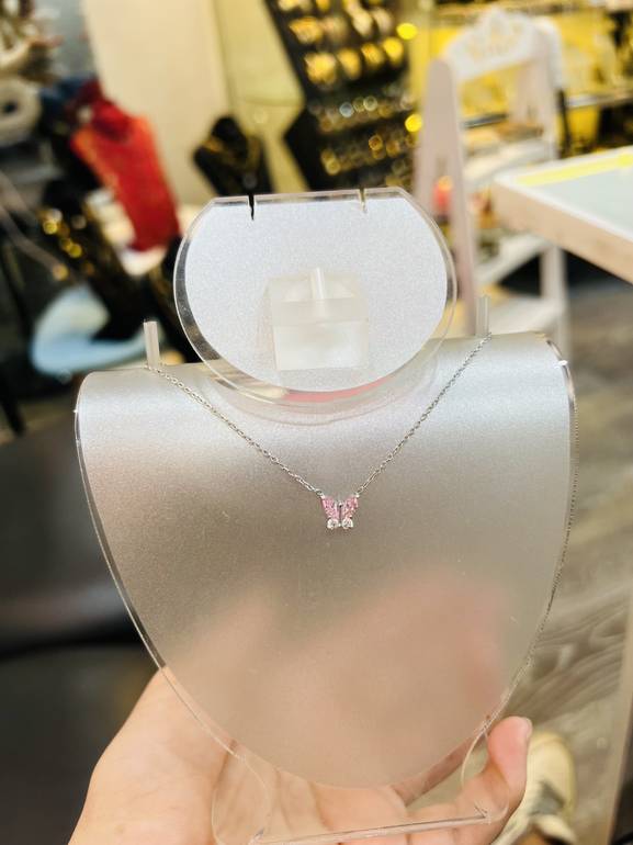Pink silver butterfly necklace 